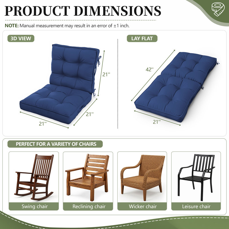 Anjelyka 21"W X 21"D Outdoor Cushions Indoor And Outdoor Seat/Back Cushion, Upgraded Filled Patio Chair Cushions, Blue, 4