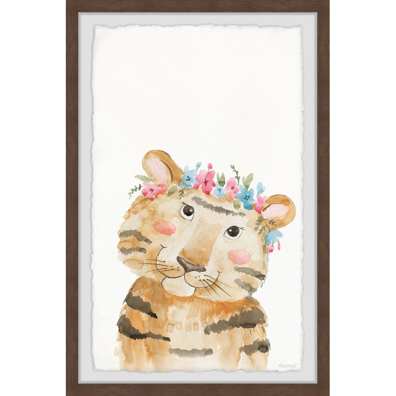 «Dash Tiger» avec couronne de fleurs, reproduction encadrée, H 24 po x l 16 po x P 1,5 po