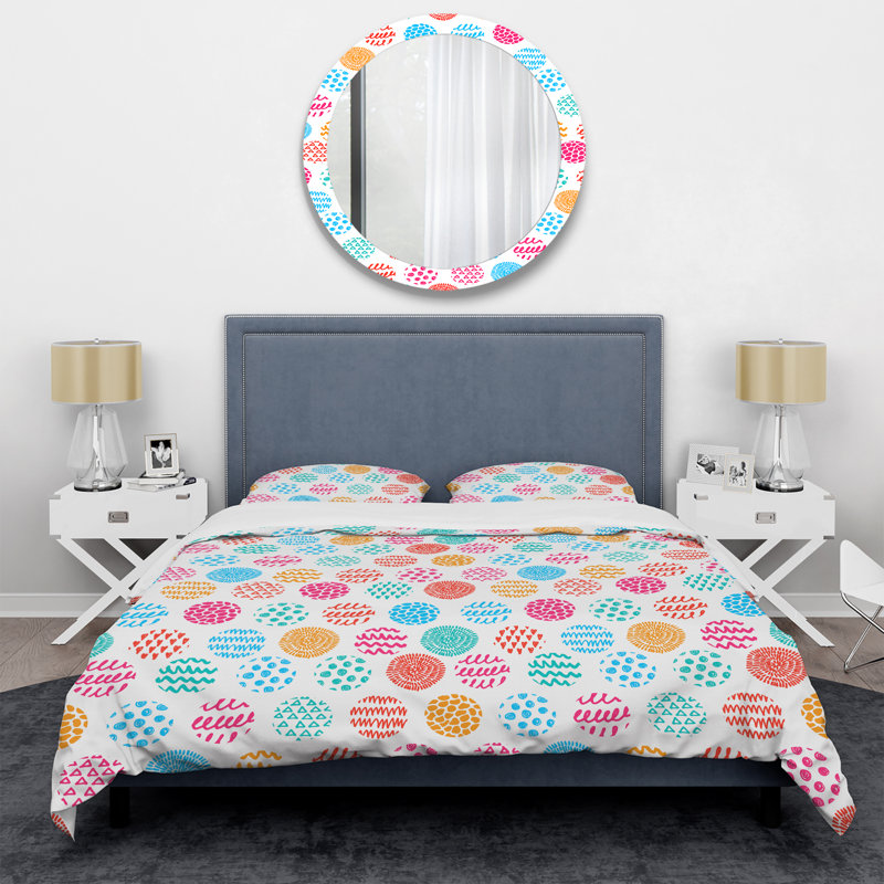Multicolor Circle Dots - Ensemble de housse de couette abstrait - Microfibre de polyester