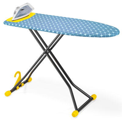 Ironing Board with Iron Rest, Compact and Space Saver Iron Board, Extra Thick Cover, Height Adjustable, Wall Mount & Closet Hanger 13x43 Yellow