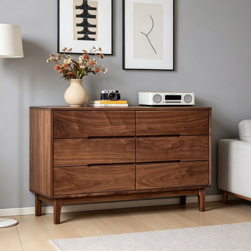Buffet multi-tiroirs en bois massif avec rangement, H 24,41 po x l 55,11 po x P 15,74 po