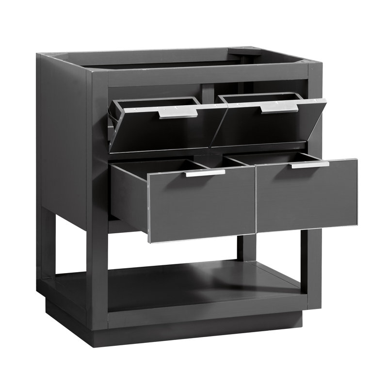 Meuble-lavabo simple 30 po Allie, Marbre blanc de Carrare / argent, Gris crépuscule