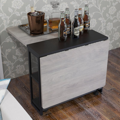 Table pliante grise pour 4 personnes à abattants avec tablette de rangement et roulettes (P 50,1 po x l 31,4 po x H 29,5 po)