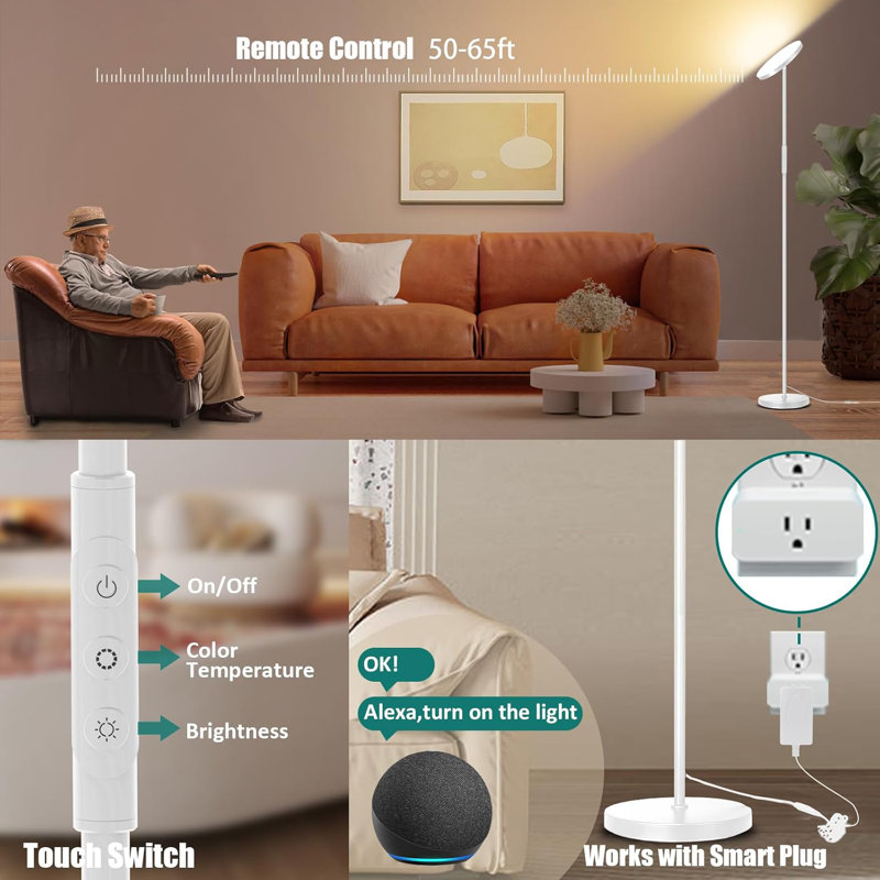 Dimmable LED Floor Lamp With Remote And Timer For Bedroom/Living Room, 36W 3400LM Energy Saving Adjustable Standing Light