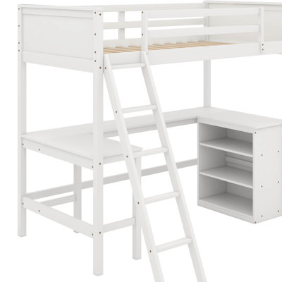 Twin Size Loft Bed With Shelves And Desk
