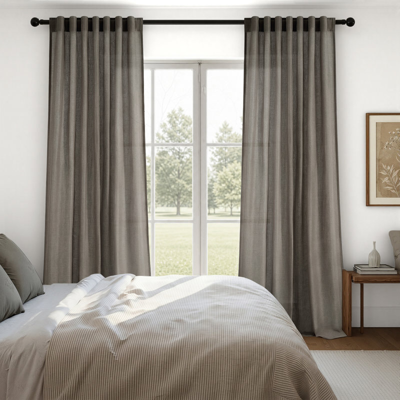 Dennan Light-Filtering Curtain with Back Tab Hooks, 52" W x 108" L, DarkFlax