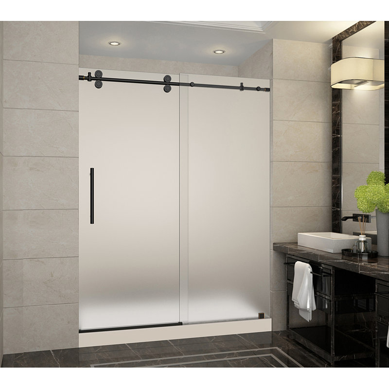 Langham 77.5" H Frameless Shower Door, Right Drain, Frosted
