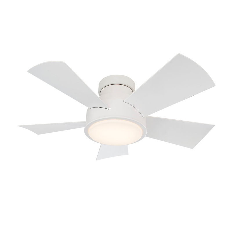 Vox 5 - Blade Indoor/Outdoor Smart Flush Mount Ceiling Fan with Remote Control and LED Light Kit, 38", Matte White