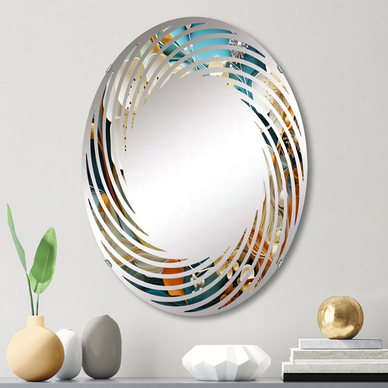 Collages de fractales abstraites blanches et jaunes - Miroir mural spirale ovale, L 20 po x H 30 po
