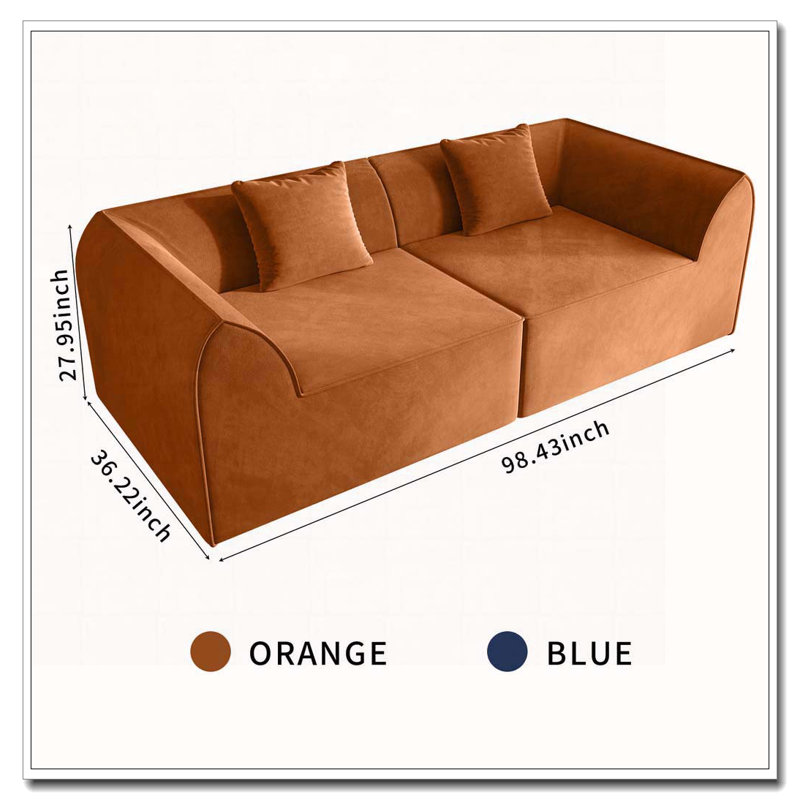 Compressed Memory Foam Sofa With Rectangular Pillow Lounger Daybed, Orange