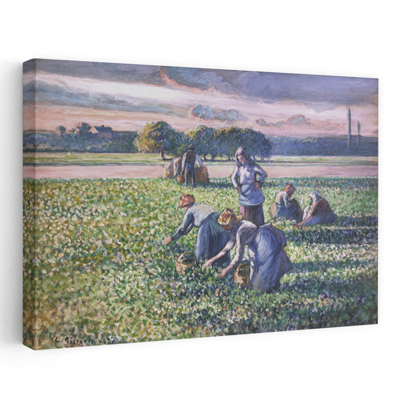 Picking Peas Classic Abstract Landscape Spring Wall Art Print by Camille Pissarro - 1 Piece Wrapped Canvas Wall Art