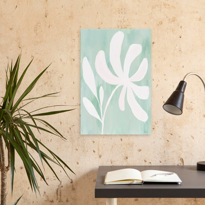 «Daydreaming 1 - Contemporary Minimalist Flower Mint Green Art», art pastel doux, H 24 po x l 16 po