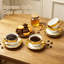 Ensemble de tasse et soucoupe en céramique 3,4 oz avec faîtage vertical et garniture en métal brossé (en forme de citrouille)-133594261