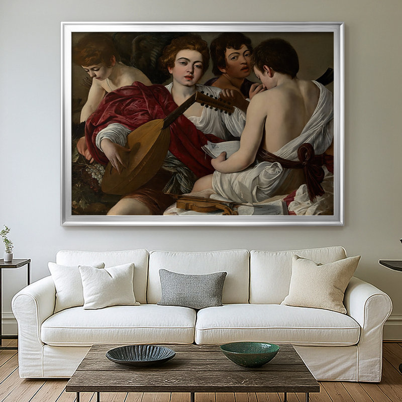 The Musisans-Caravaggio-Toile tendue avec châssis-c. 1595, 26,5 x 36,5, Toile avec cadre, Argent