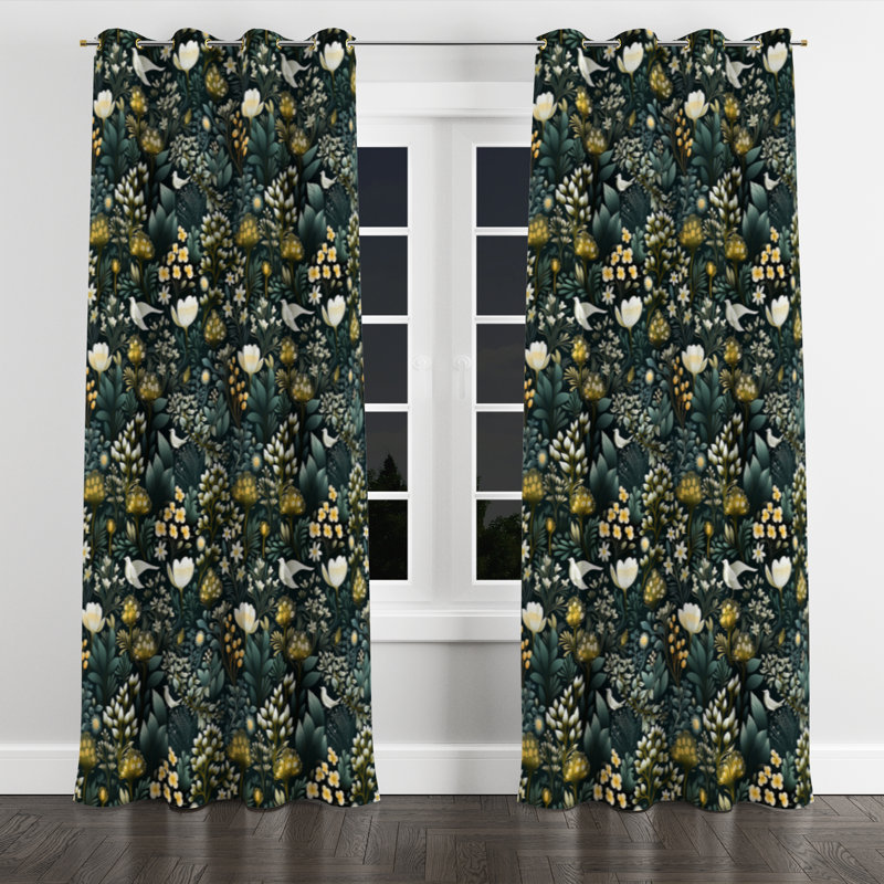 Motif botanique Green Forest III - rideau occultant avec œillets Bohemian - 1 panneau, L 52 po x L 84 po, Œillets dorés