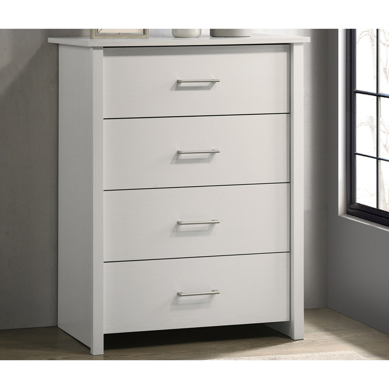 Commode 4 tiroirs l 32 "avec poignées, Blanc