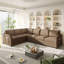 Canapé-lit modulaire réversible moderne en L à 6 places avec couchette coulissante, port USB avec poches de rangement-129990777