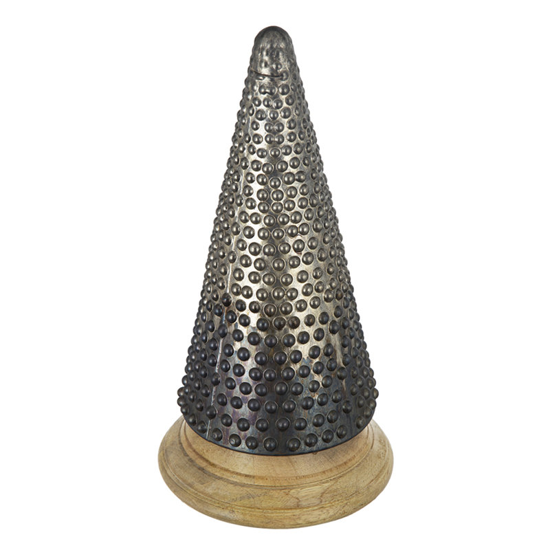 Arbre en verre sur base en bois, Gris / bleu / brun, H 14,2 po x l 7,1 po x P 7,1 po