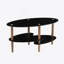 Table basse ovale noire en verre, table moderne avec pieds en chêne
