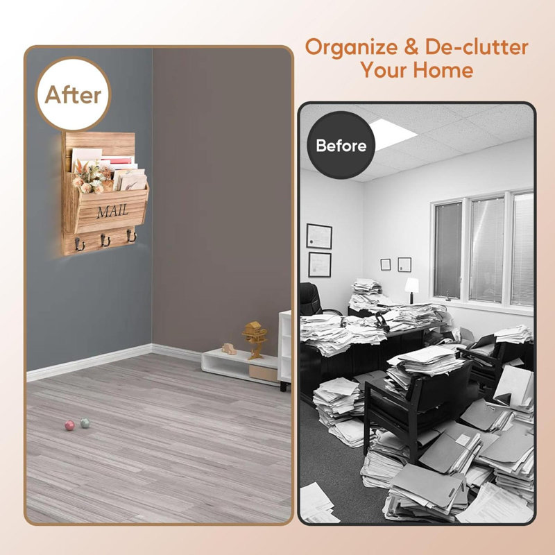 Wood Wall Organizer with Mail Storage