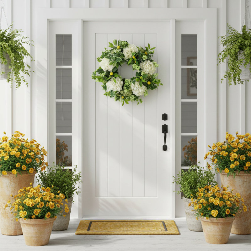 28'' Hydrangea Wreath with Lilacs and Lemons