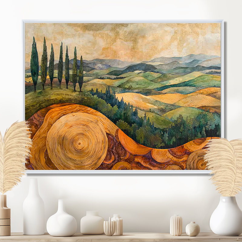 Crumrine - art mural vignoble, H 30 po x l 40 po, Blanc, Floater Framed