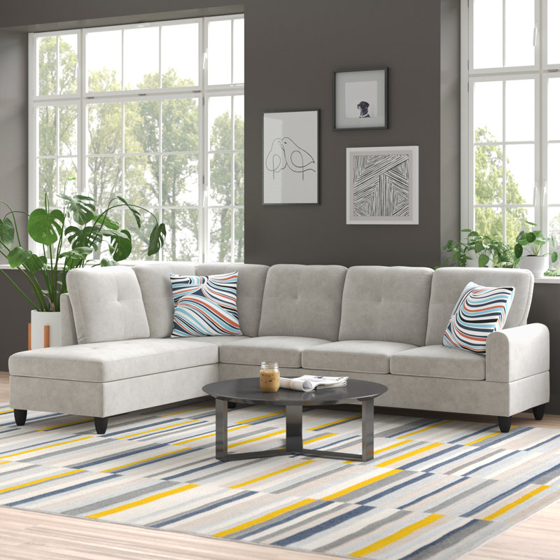Gilstrap Upholstered L-Shaped Sectional Left Hand Facing, Gray Linen