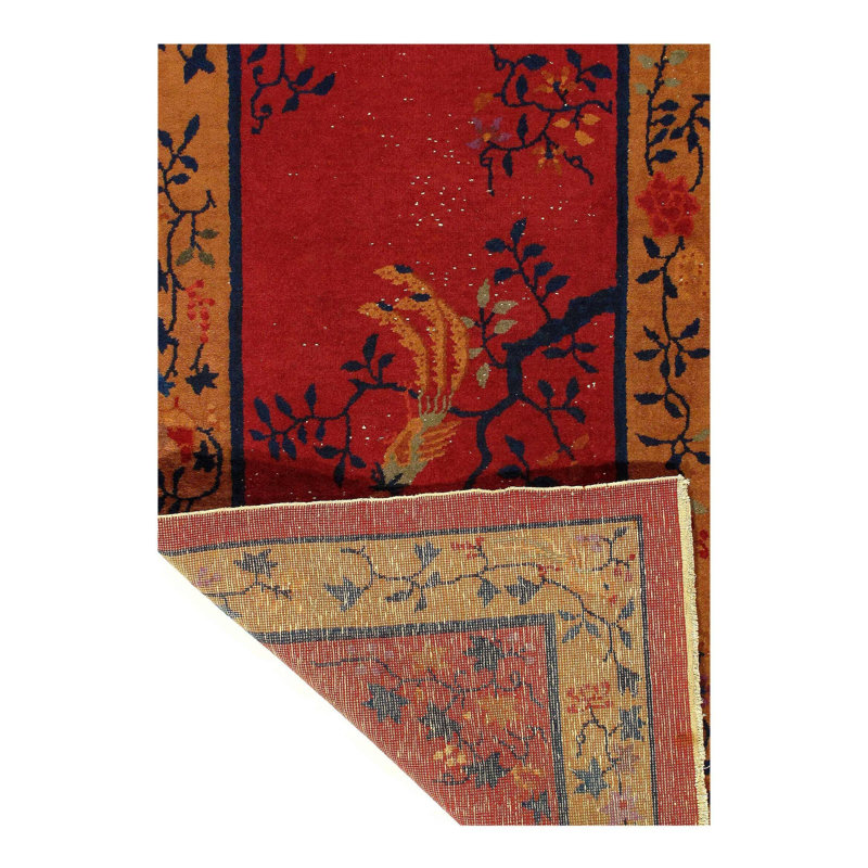 Tapis rouge / brun / bleu en coton fait à la main 2 pi 11 po x 5 pi 11 po Maguy