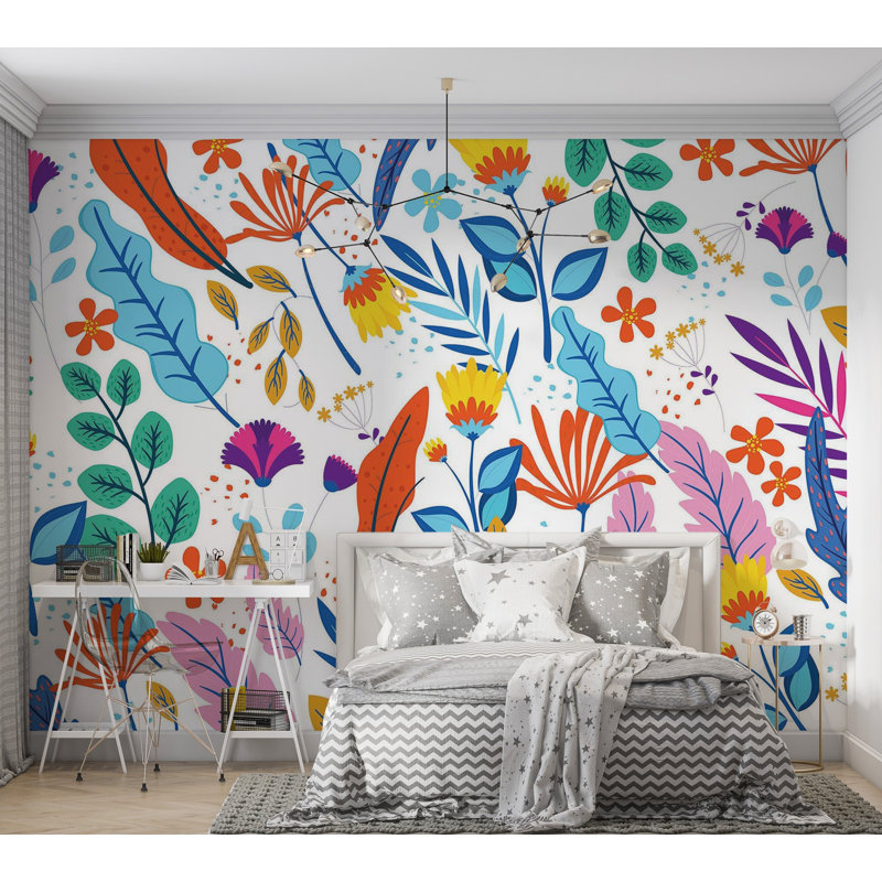 Murale pelez et collez de qualité supérieure - motif botanique coloré, L 40 po x l 60 po