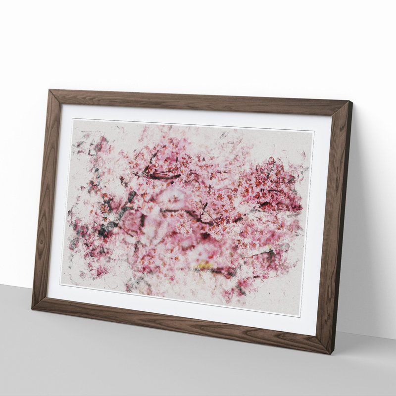 Pink Cherry Blossom Flowers Vol.3 - Picture Frame Graphic Art, 65cm H x 90cm W x 2cm D, Walnut Framed