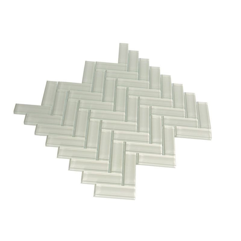11"X 12.6" Herringbone Polished Glass Mosaic Tile, Beige