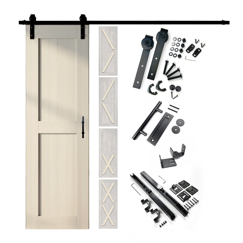Porte en bois de pin massif 5-en-1 de conception 80 po avec quincaillerie d'installation rustique noire 5 en 1, 22 po x 80 po