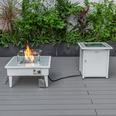 Walbrooke Square Aluminum and Glass Propane Fire Pit Table with Lid