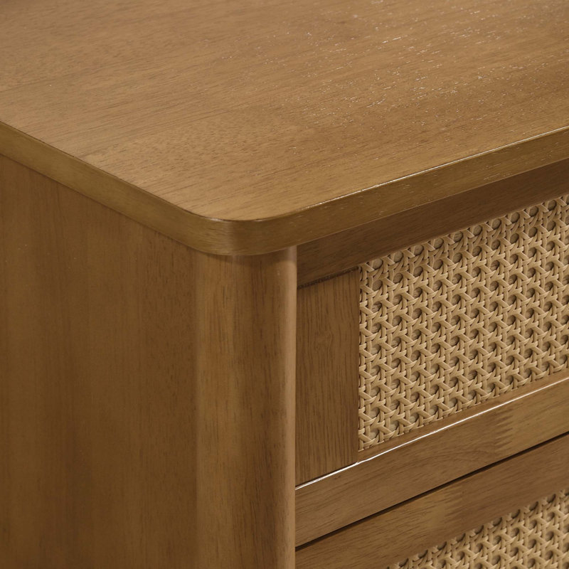 Commode 6 tiroirs en bois et rotin