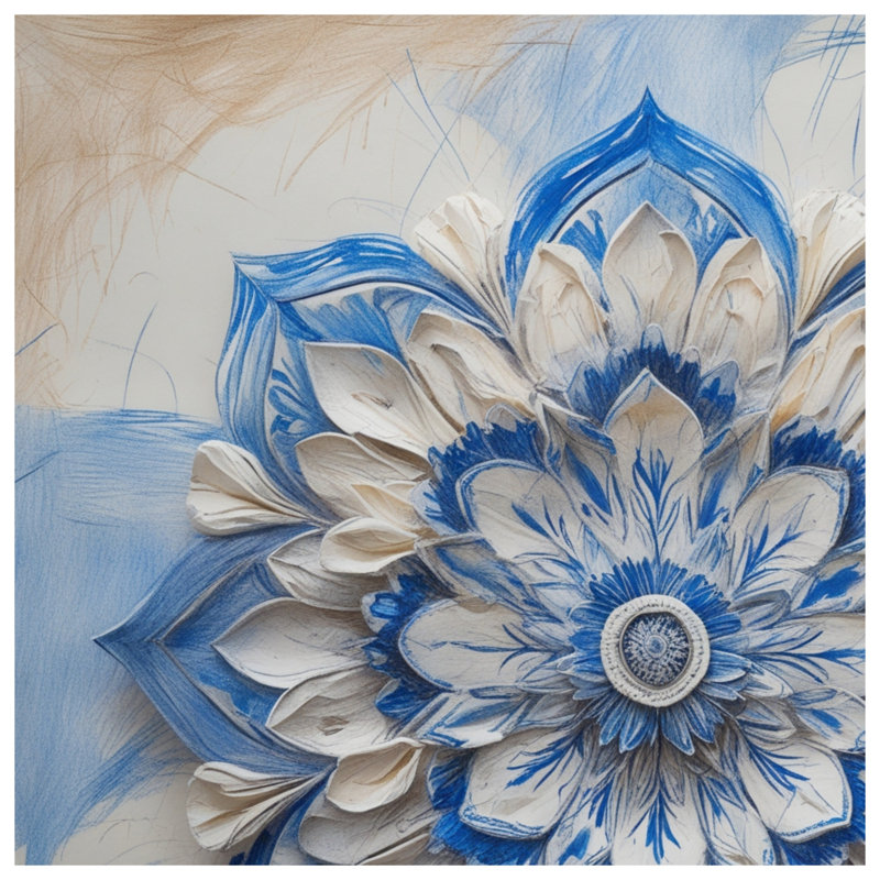Couvertures complexes de mandala bleu et blanc, L 50 po x H 60 po