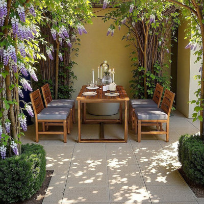 Ensemble repas d'extérieur 5 pièces avec pieds réglables, bois d'acacia