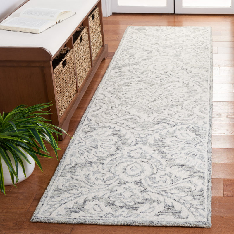 Blossom Hand Tufted Wool And Cotton With Latex Damask Rug, Runner 2'3" x 8'