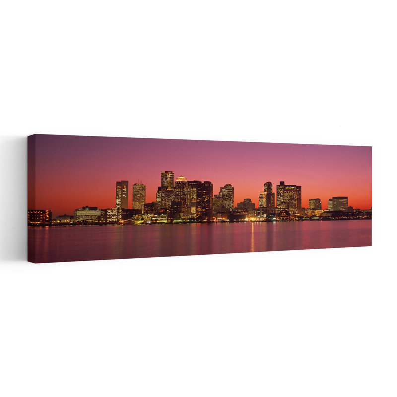 Coucher de soleil, Boston, coloré, abstrait, contemporain, architecture de la ville, art mural, H 12 po x l 36 po