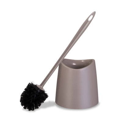 Brosse de toilette en plastique avec poils, support inclus pour un nettoyage facile de la salle de bain (taupe)
