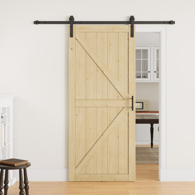 84"H Modern Solid Fir Wood Sliding Barn Door, Paintable, Closet Pantry Door with Installation Hardware Kits & Soft Close