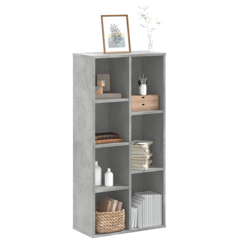 Sazya 69.5cm W Bookcase, (7 Shelves) 105cm H x 50cm W x 25cm D, Concrete Grey