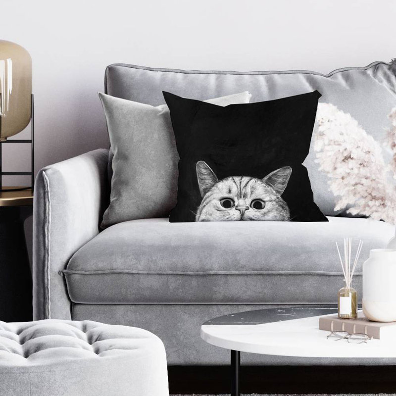Watching cat - 16"x16" Throw pillow cover - Poly twill - Print on demand