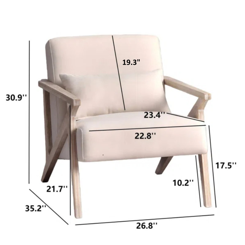 Fauteuil d'appoint rembourré en lin avec pieds en bois et un coussin de 26,8 po de largeur Marleyna
