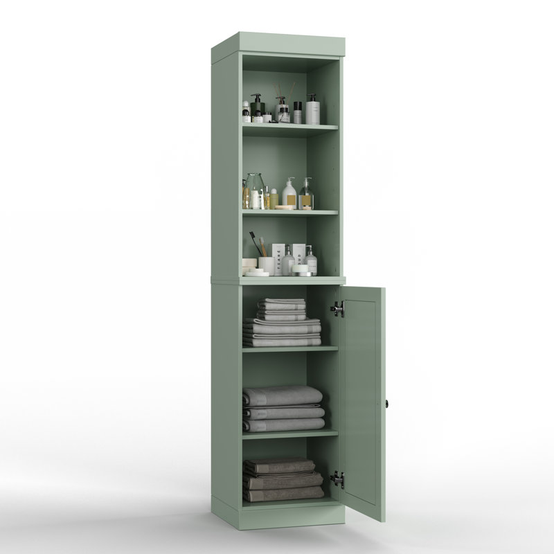 100% Solid Wood 16.5" Bathroom Storage Cabinet with Solid Doors and Adjustable Shelves, Sage