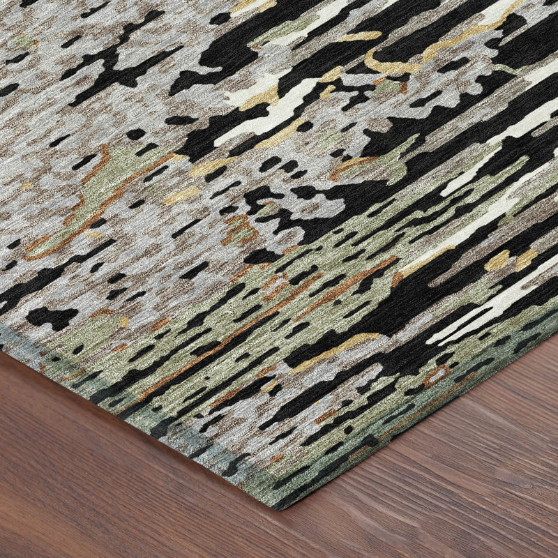 Machine Washable Indoor/Outdoor Chantille ACN2839 Abstract Rug, 3' x 5', Black