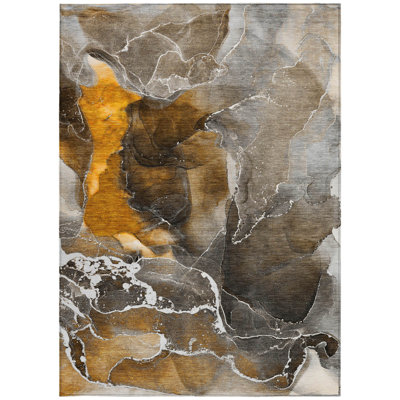 5' X 8' Brown and Gray Abstract Washable Non Skid Indoor Outdoor Area Rug