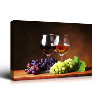 Kitchen Wall Art Decor 24X16 Inch, Red Wine Glasses And Grapes Pictures Kitchen Food Still Life Art Prints Modern Living Room Dining Room Winery Wall Decor