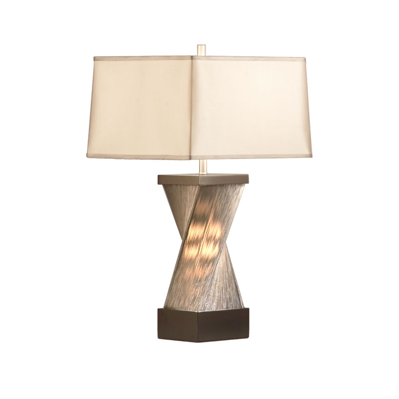 Torque Accent Table Lamp - 24", Espresso Wood & Satin Nickel, Hand-knotted Silvered Strings, Linen