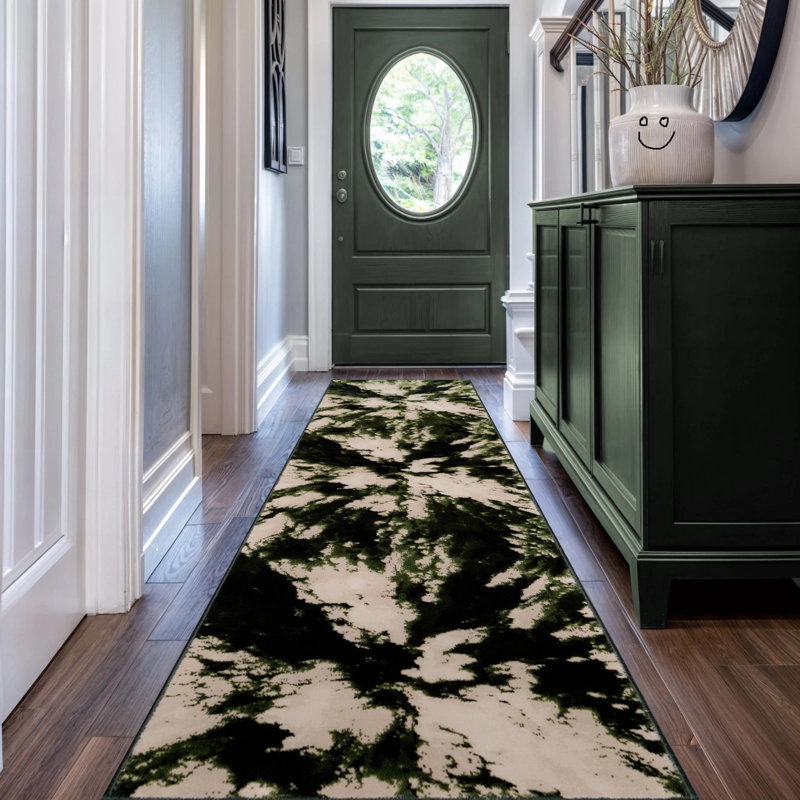 Abstract and Marble Flokati, Green, Runner 60 x 300 cm