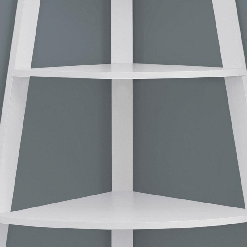 Glasco Lya 60 Inch Corner Shelf, 4 Tier Etagere Open V Ladder Bookcase, White, White, (4 Shelves) 60"H x 23.25"W x 34.25"D